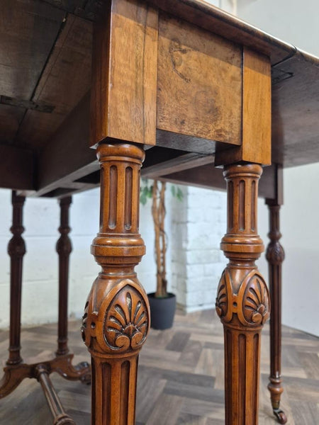Antique Burr Walnut Sutherland Dropleaf Gateleg Dining Table Vintage