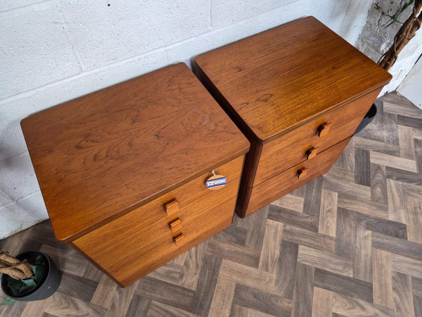 Pair Of Vintage Mid-Century Stag Cantata Teak 3 Drawer Bedside Chests Retro MCM