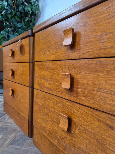 Pair Of Vintage Mid-Century Stag Cantata Teak 3 Drawer Bedside Chests Retro MCM