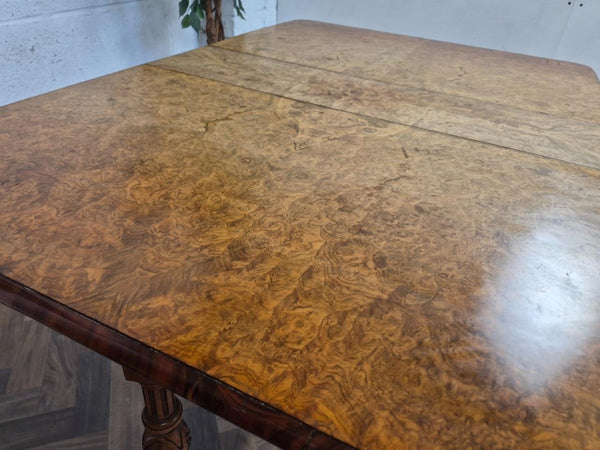 Antique Burr Walnut Sutherland Dropleaf Gateleg Dining Table Vintage