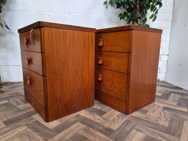 Pair Of Vintage Mid-Century Stag Cantata Teak 3 Drawer Bedside Chests Retro MCM