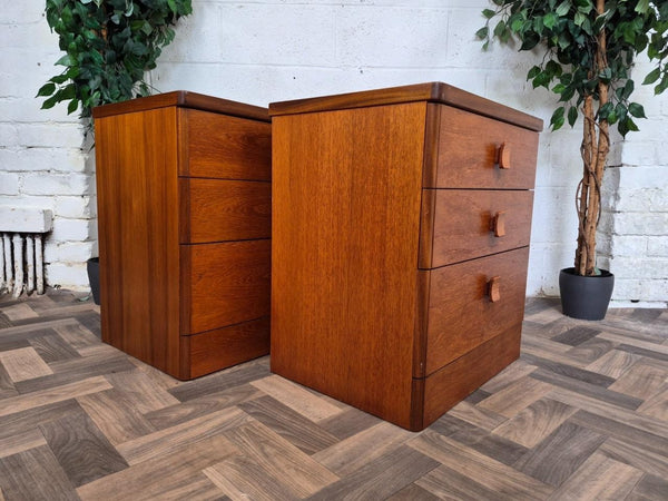 Pair Of Vintage Mid-Century Stag Cantata Teak 3 Drawer Bedside Chests Retro MCM