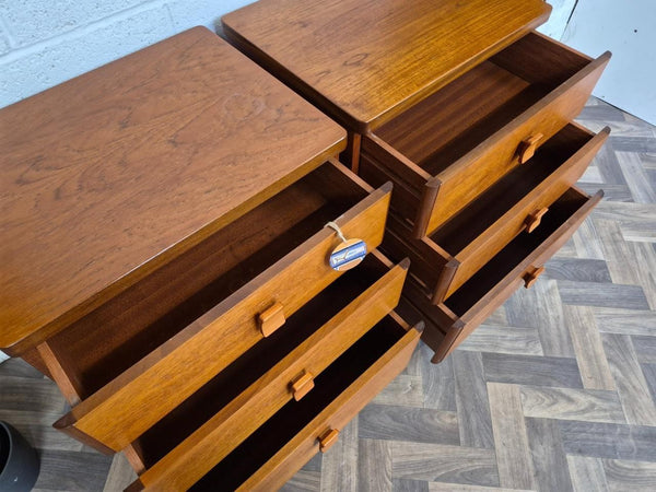Pair Of Vintage Mid-Century Stag Cantata Teak 3 Drawer Bedside Chests Retro MCM