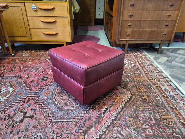 Vintage Mid-Century Red Vinyl Square Foot Stool Pouffe Retro 60's