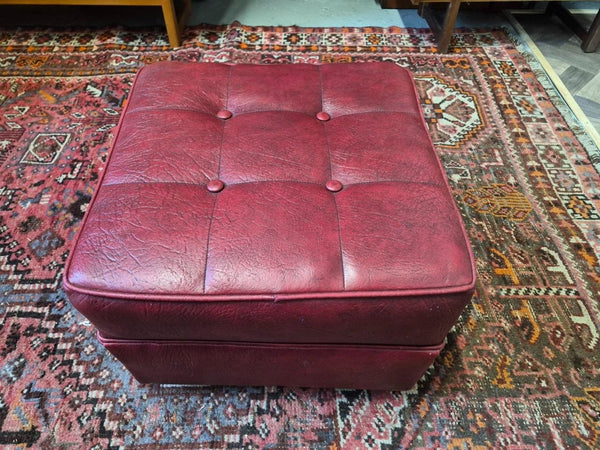 Vintage Mid-Century Red Vinyl Square Foot Stool Pouffe Retro 60's