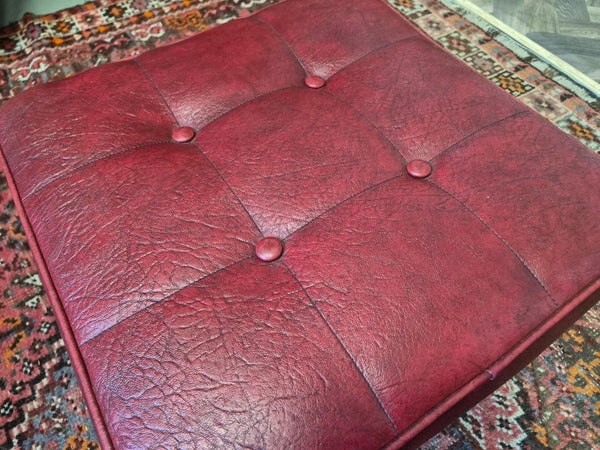 Vintage Mid-Century Red Vinyl Square Foot Stool Pouffe Retro 60's
