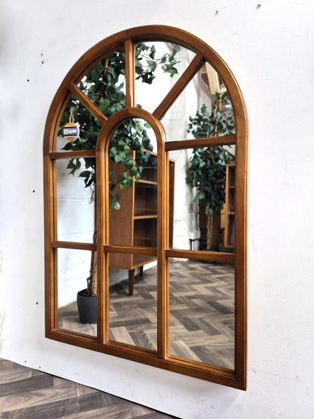 Vintage Mid-Century Arched Teak Window Pane Panel Mirror Danish Scandi Retro MCM