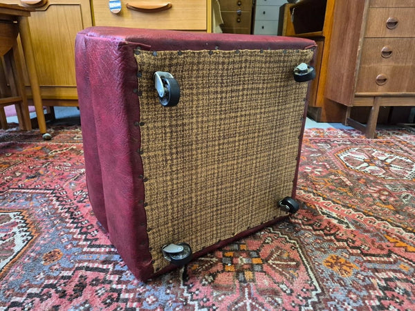 Vintage Mid-Century Red Vinyl Square Foot Stool Pouffe Retro 60's