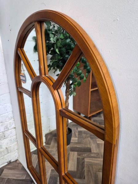 Vintage Mid-Century Arched Teak Window Pane Panel Mirror Danish Scandi Retro MCM