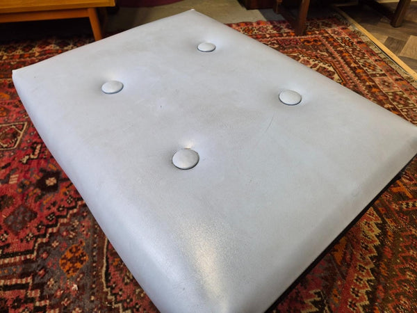 Vintage Mid-Century Teak & White Vinyl Foot Stool Pouffe Retro 60's