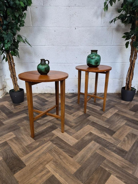 Pair Of Vintage 1960's Teak Round Tables Bedside Dropleaf Mid-Century Retro