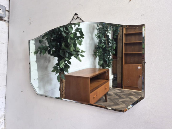 Vintage 50's Frameless Bevelled Wall Mirror Mid-Century