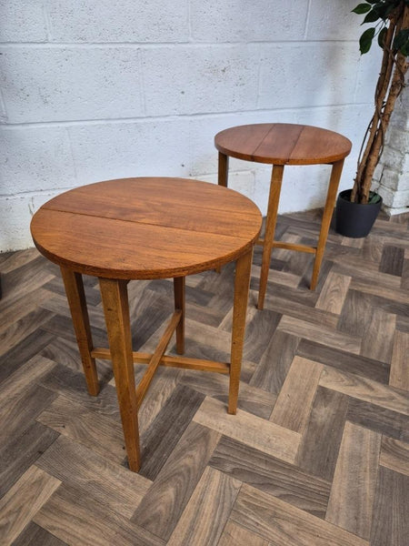 Pair Of Vintage 1960's Teak Round Tables Bedside Dropleaf Mid-Century Retro