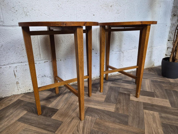 Pair Of Vintage 1960's Teak Round Tables Bedside Dropleaf Mid-Century Retro