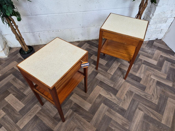 Pair Of Vintage 70's Remploy Bedside Tables Teak & Formica Mid-Century Retro