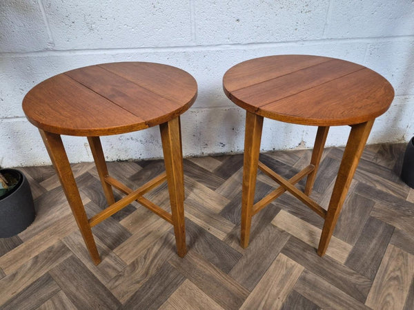 Pair Of Vintage 1960's Teak Round Tables Bedside Dropleaf Mid-Century Retro