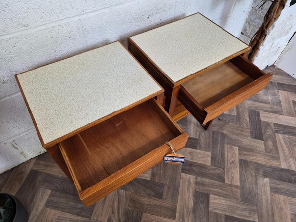 Pair Of Vintage 70's Remploy Bedside Tables Teak & Formica Mid-Century Retro