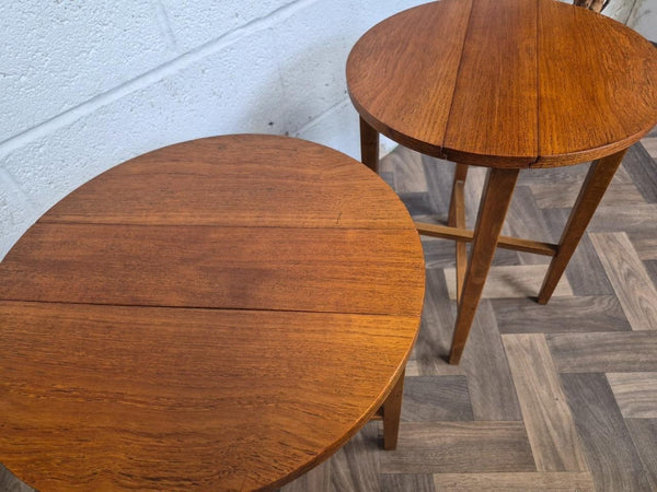 Pair Of Vintage 1960's Teak Round Tables Bedside Dropleaf Mid-Century Retro