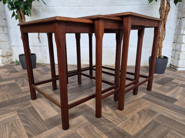 Vintage Mid-Century Nest Of Tables Teak Tiled Deer Pattern Scandi Retro MCM