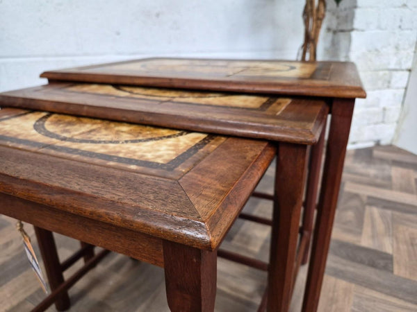 Vintage Mid-Century Nest Of Tables Teak Tiled Deer Pattern Scandi Retro MCM