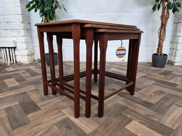 Vintage Mid-Century Nest Of Tables Teak Tiled Deer Pattern Scandi Retro MCM