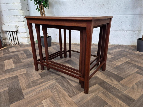 Vintage Mid-Century Nest Of Tables Teak Tiled Deer Pattern Scandi Retro MCM