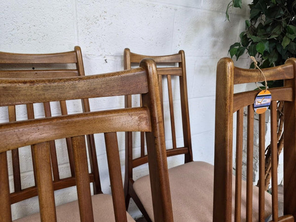 Set Of 4 Vintage Mid-Century Teak & Beige Velour Dining Chairs Danish Retro MCM