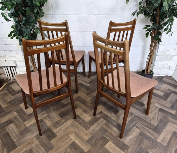 Set Of 4 Vintage Mid-Century Teak & Beige Velour Dining Chairs Danish Retro MCM