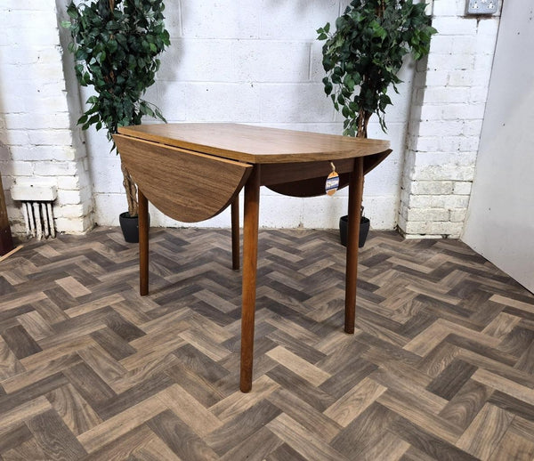 Vintage Mid-Century Round Teak Effect Dropleaf Dining Table Scandi Retro