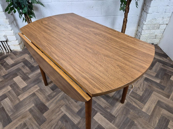 Vintage Mid-Century Round Teak Effect Dropleaf Dining Table Scandi Retro