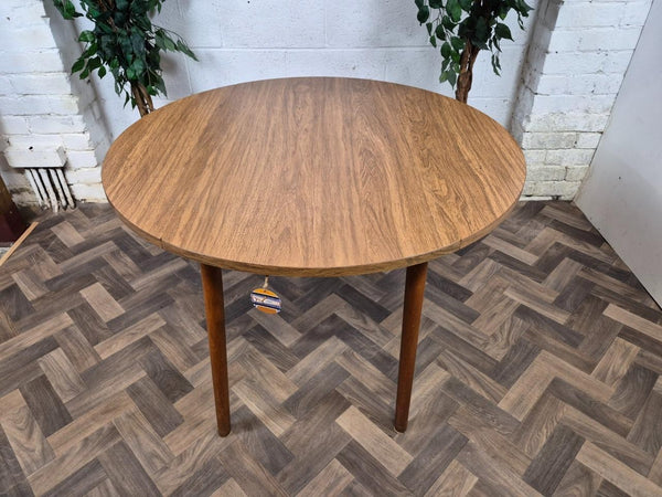 Vintage Mid-Century Round Teak Effect Dropleaf Dining Table Scandi Retro