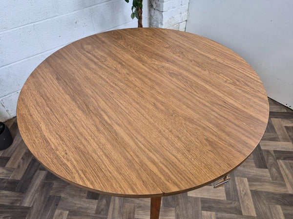 Vintage Mid-Century Round Teak Effect Dropleaf Dining Table Scandi Retro