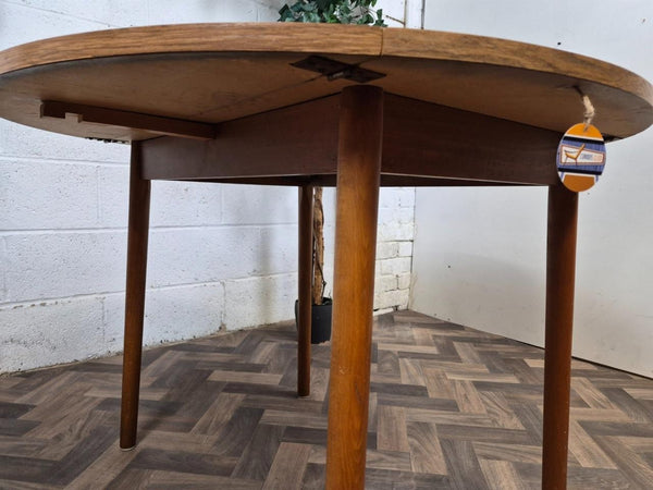 Vintage Mid-Century Round Teak Effect Dropleaf Dining Table Scandi Retro