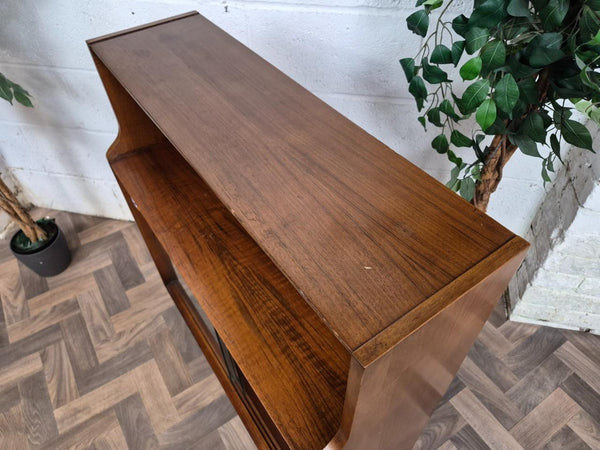Vintage Mid-Century Dark Teak Tola Wood & Glass Slim Bookcase Scandi Retro MCM