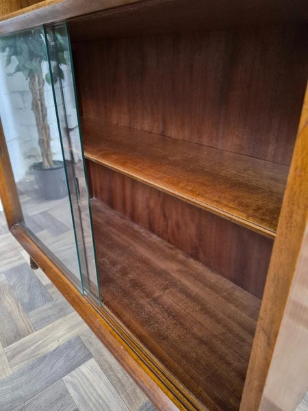 Vintage Mid-Century Dark Teak Tola Wood & Glass Slim Bookcase Scandi Retro MCM