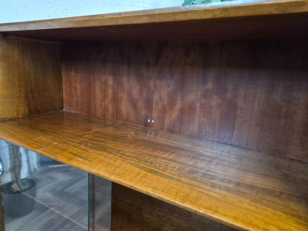 Vintage Mid-Century Dark Teak Tola Wood & Glass Slim Bookcase Scandi Retro MCM