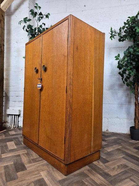 Vintage Mid-Century Meredew Gentlemans Wardrobe Tallboy Blonde Oak Retro