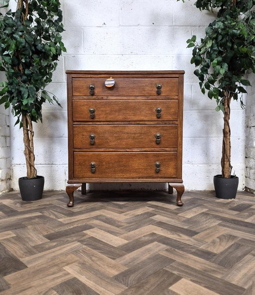 Antique 1920's Oak Chest Of 4 Drawers Vintage Retro