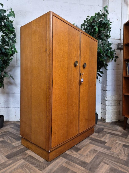 Vintage Mid-Century Meredew Gentlemans Wardrobe Tallboy Blonde Oak Retro