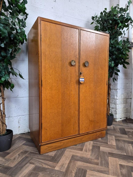 Vintage Mid-Century Meredew Gentlemans Wardrobe Tallboy Blonde Oak Retro