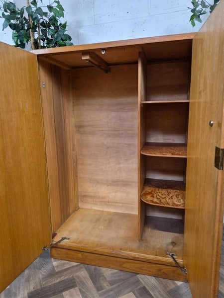 Vintage Mid-Century Meredew Gentlemans Wardrobe Tallboy Blonde Oak Retro