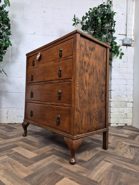 Antique 1920's Oak Chest Of 4 Drawers Vintage Retro