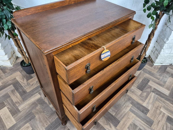 Antique 1920's Oak Chest Of 4 Drawers Vintage Retro