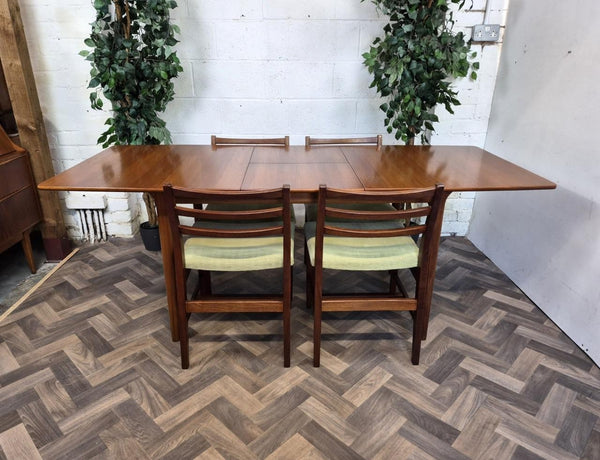 Vintage Mid-Century McIntosh Teak Extending Dining Table & 4 Green Chairs