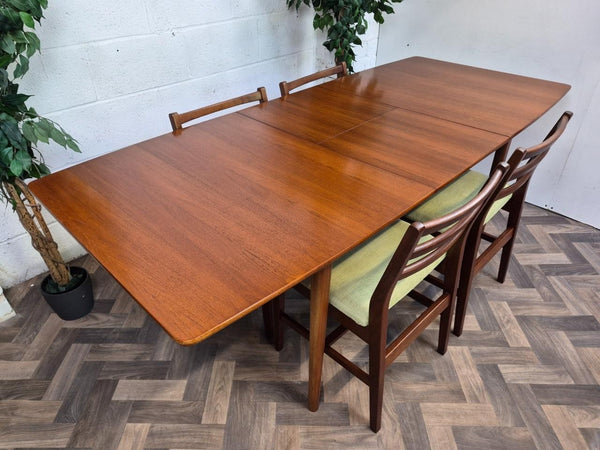 Vintage Mid-Century McIntosh Teak Extending Dining Table & 4 Green Chairs