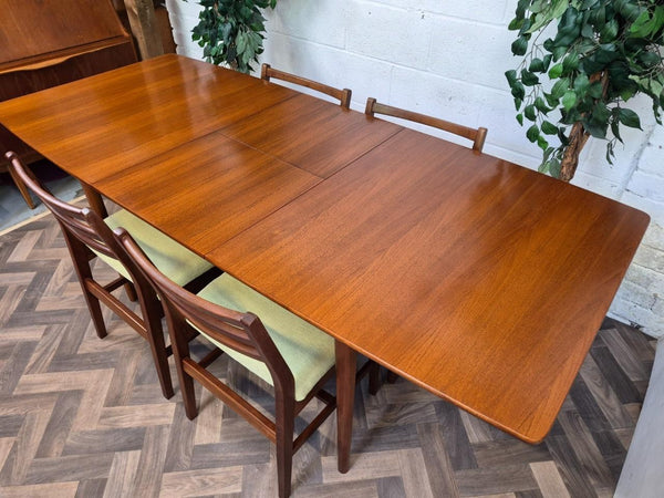 Vintage Mid-Century McIntosh Teak Extending Dining Table & 4 Green Chairs