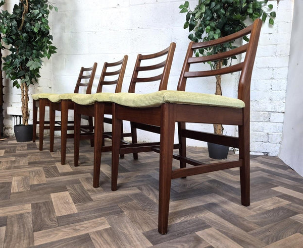 Vintage Mid-Century McIntosh Teak Extending Dining Table & 4 Green Chairs