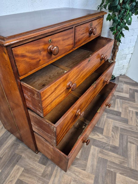 Beautiful Antique Victorian Large Mahogany Chest Of Drawers 2 Over 3