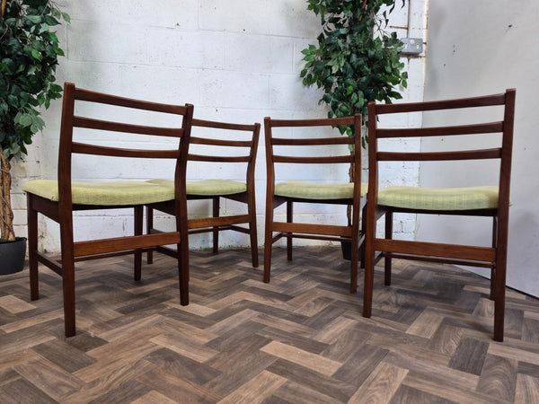 Vintage Mid-Century McIntosh Teak Extending Dining Table & 4 Green Chairs