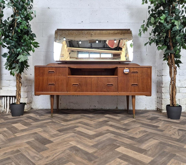 Vintage Mid-Century Teak Dressing Table With Mirror Danish Scandi MCM Retro